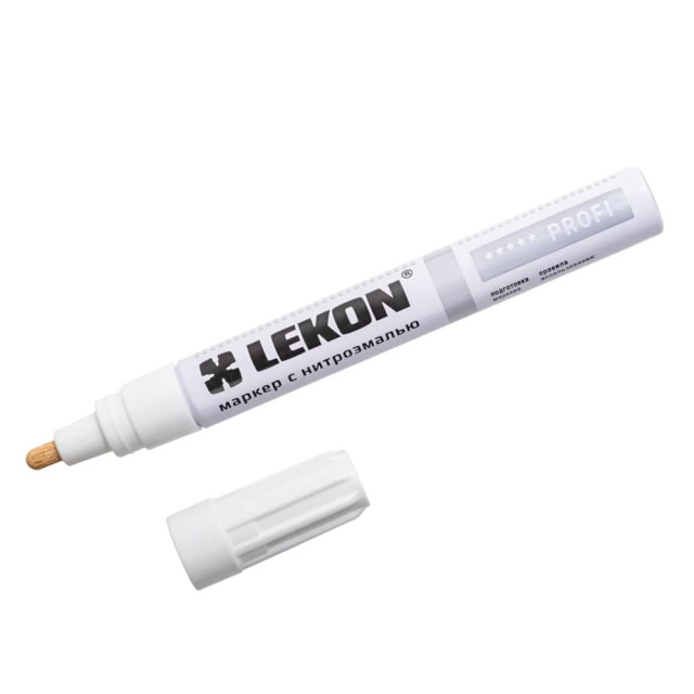 Маркер Lekon Profi с нитроэмалью белый овальный наконечник 4 мм Маркер Lekon Profi с нитроэмалью белый овальный наконечник 4 мм