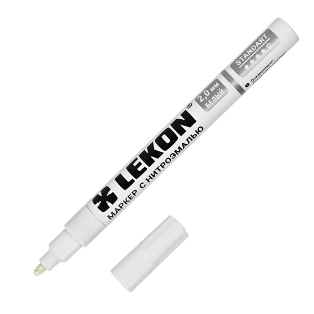 Маркер Lekon 011902 с нитроэмалью белый лаковый 2 мм Маркер Lekon 011902 с нитроэмалью белый лаковый 2 мм