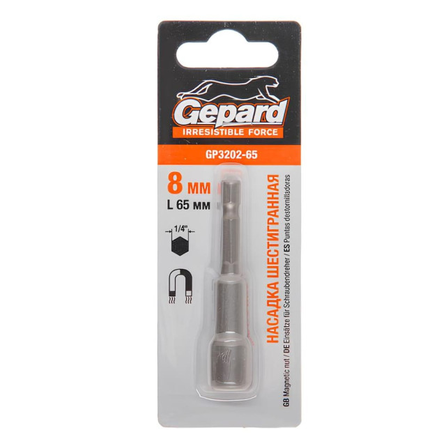 Насадка шестигранная Gepard GP3203-65 10*65 мм магнитная Насадка шестигранная Gepard GP3203-65 10*65 мм магнитная