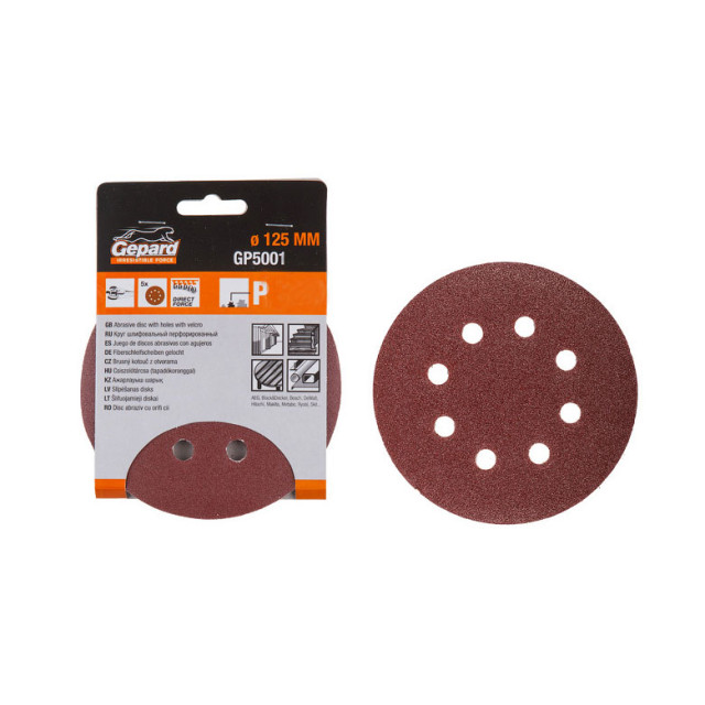 Шлифлист Gepard GP5001-60 125 мм круг Р60 для дерева 5 шт Шлифлист Gepard GP5001-60 125 мм круг Р60 для дерева 5 шт