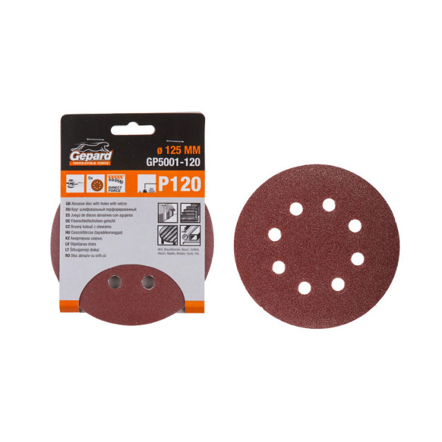 Шлифлист Gepard GP5001-120 125 мм круг Р120 для дерева 5 шт Шлифлист Gepard GP5001-120 125 мм круг Р120 для дерева 5 шт