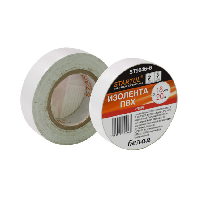 Изолента Startul Profi ST9046-6 ПВХ 18 мм*20 м белая Изолента Startul Profi ST9046-6 ПВХ 18 мм*20 м белая